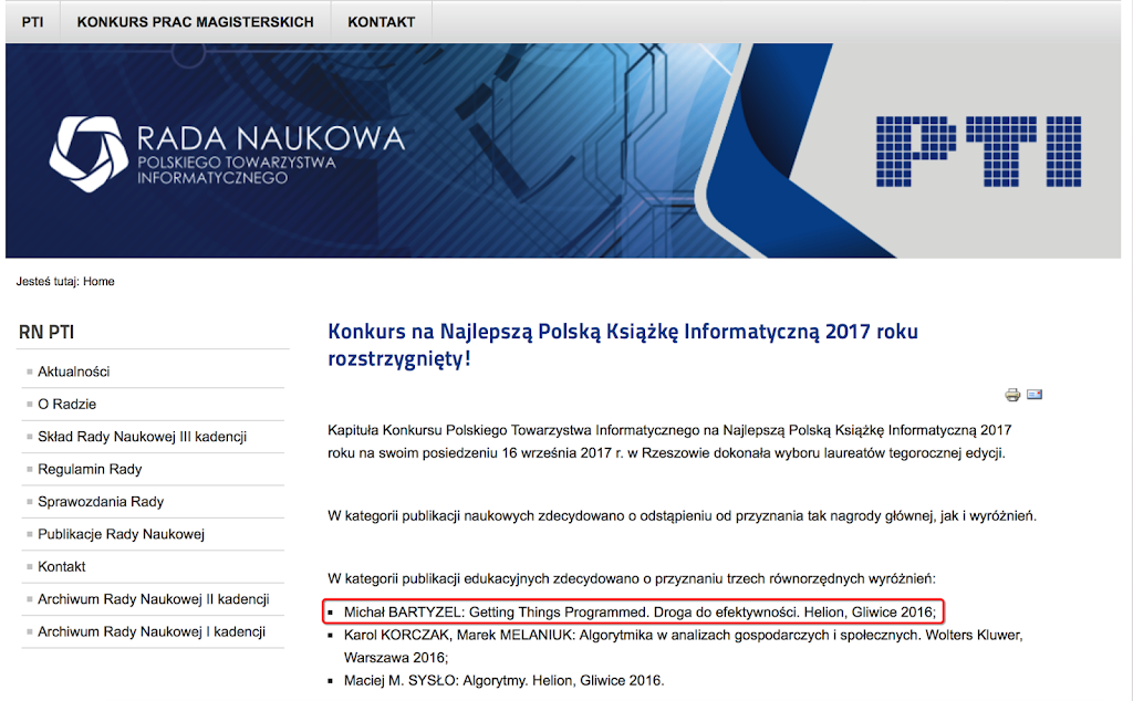 Getting Things Programmed najlepszą książką informatyczną w 2017r.