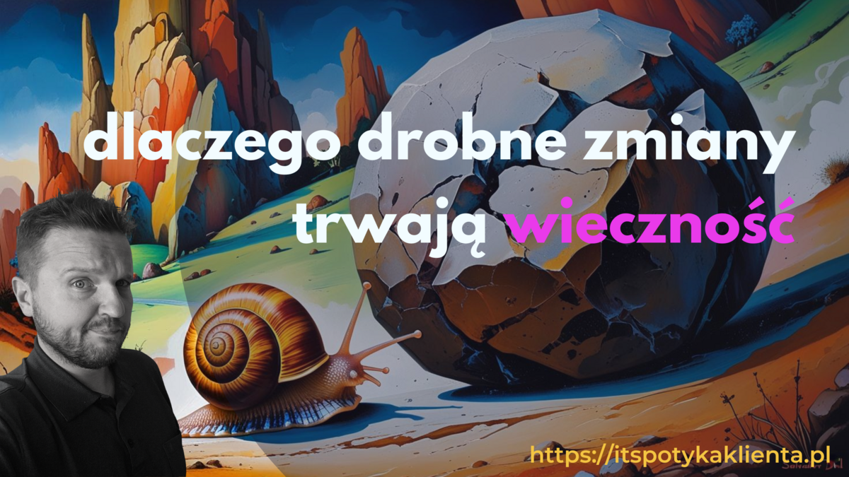 Obrazek ślimaka pchającego wielki kamień.